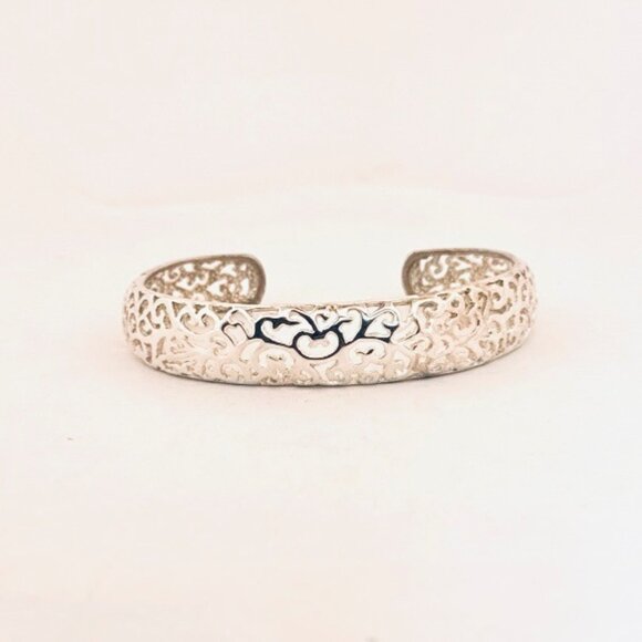 Sterling Silver 925 Filigree Cuff Bracelet • Estate Jewelry • Size 5.50 Inch - Picture 1 of 9